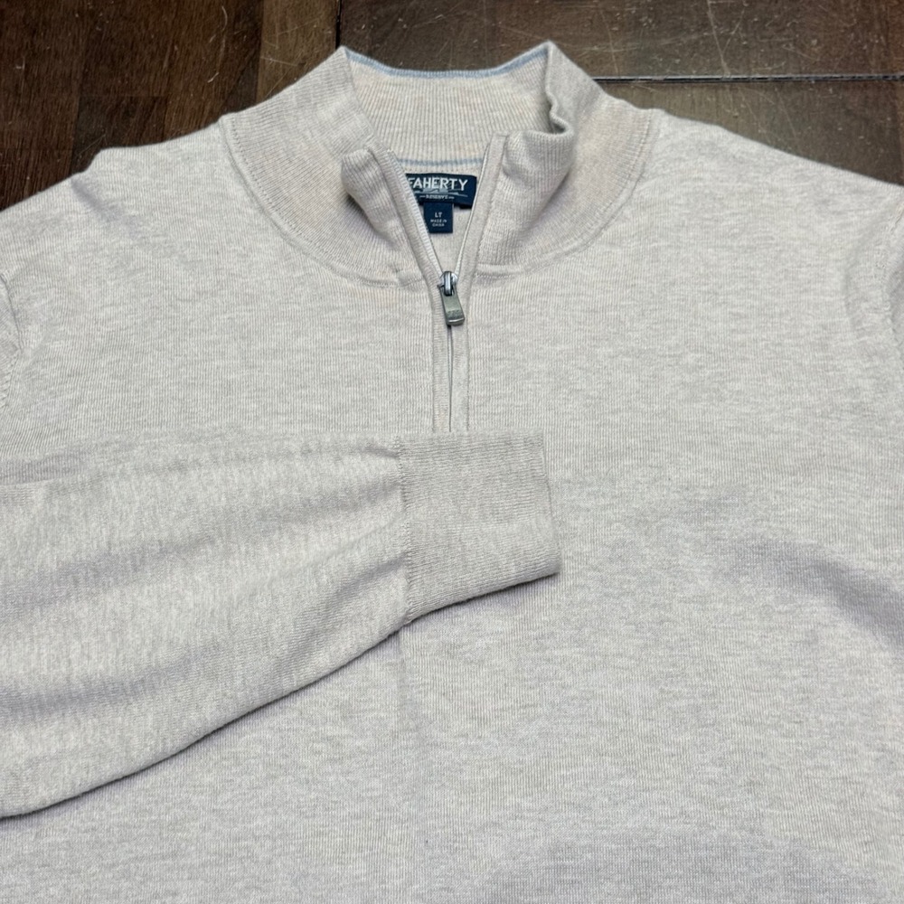 Faherty Coolmax Reserve 1/4 Zip Pullover Mens LT Khaki Tan Oatmeal